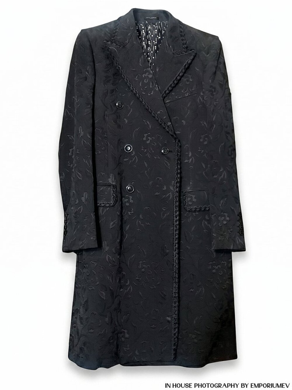 Dolce & Gabbana Flower Jacquard Black Size 48 Men’s Notch Lapel Trench Coat